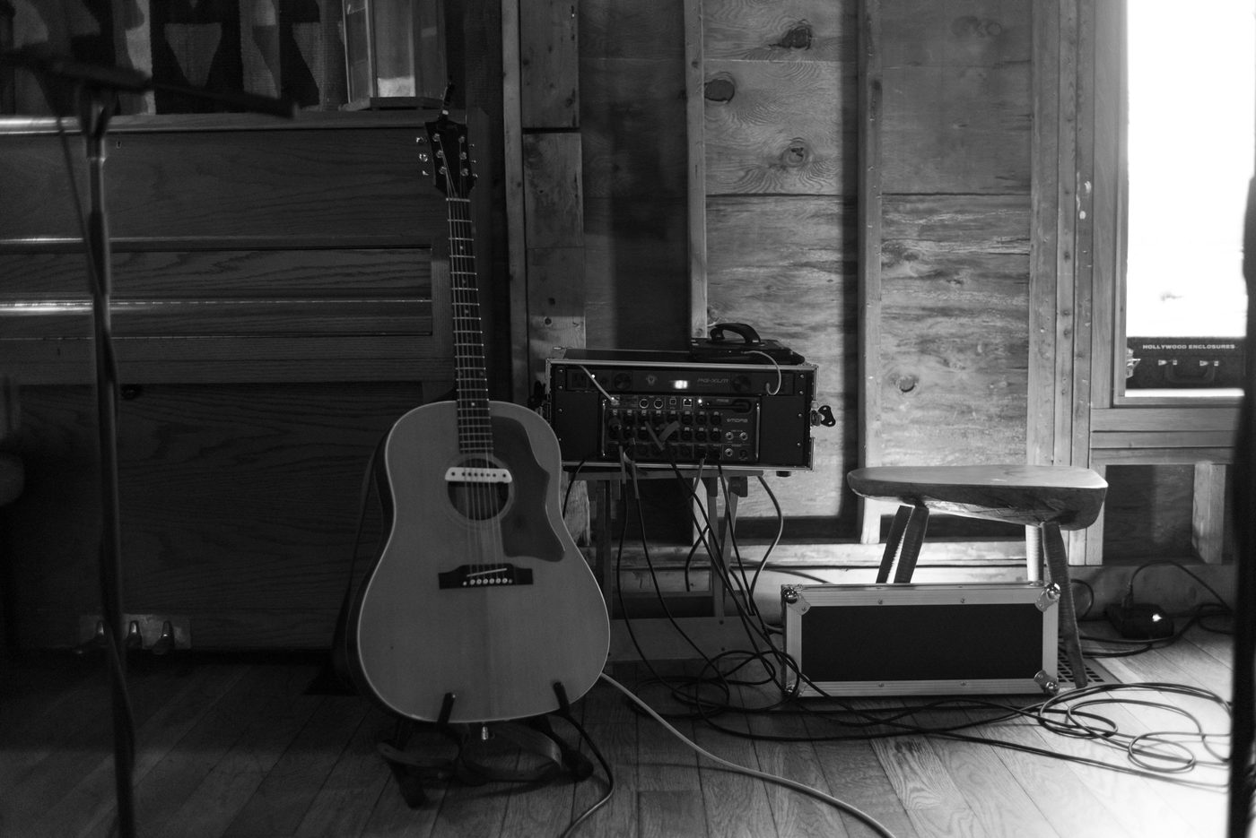 A guitar is prepped for the nights performance at Tourists in North Adams, MA